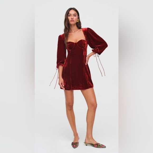 NWT For Love & Lemons Nadine Velvet Mini Dress Size XS - Picture 3 of 10